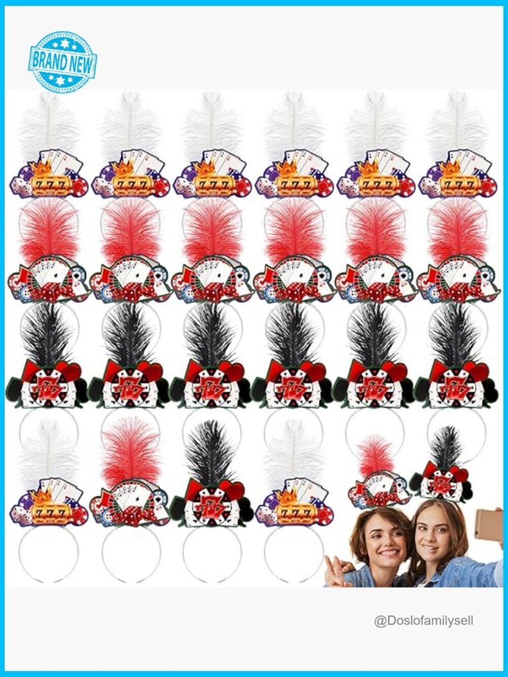 C Themed Party Tiaras Poker Dice Feather Headpiece 24 Pack Adult